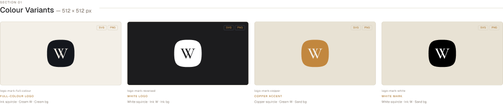 WISE Resume export matrix showing production-ready logo colour variants.