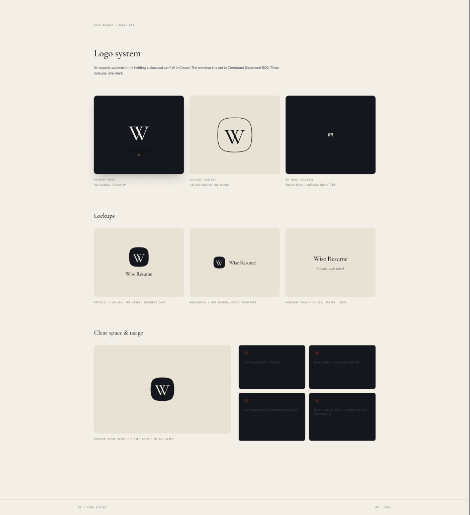 WISE Resume logo system board generated as part of the AI-assisted first draft.